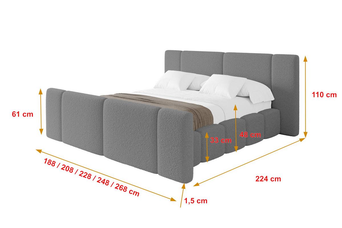 POLSTERBETT mit Bettkasten, Fußteil und Lattenrost, Bett mit Matratze H3/H4 - NILO-Z 120x200 Grau - Grau, Holzwerkstoff/Textil (120/200cm) - ALTDECOR