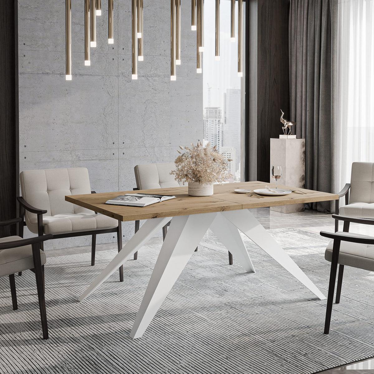 AUSZIEHTISCH XANDRO 140/80/76 cm mit Metallgestell, Weiß / Artisan-Eiche - Eiche Artisan/Weiß, Holzwerkstoff/Metall (80/140/76cm) - Idohome