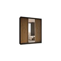 KLEIDERSCHRANK mit Spiegel-Schiebetüren und Aluminium-Leisten, LED-Beleuchtung - LAMELO- 180 cm Schwarz+Artisan+Schwarz - Schwarz, Holzwerkstoff (180/216/61cm) - ALTDECOR