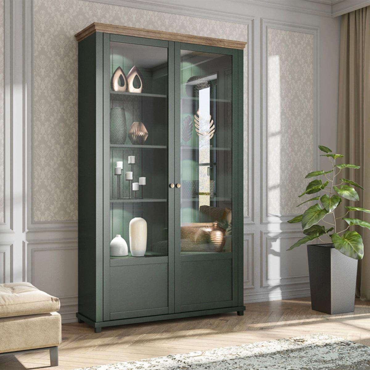 GESCHIRRSCHRANK Martin Grün und Holz - Grün, Holzwerkstoff (126/200/42cm) - Petits-meubles