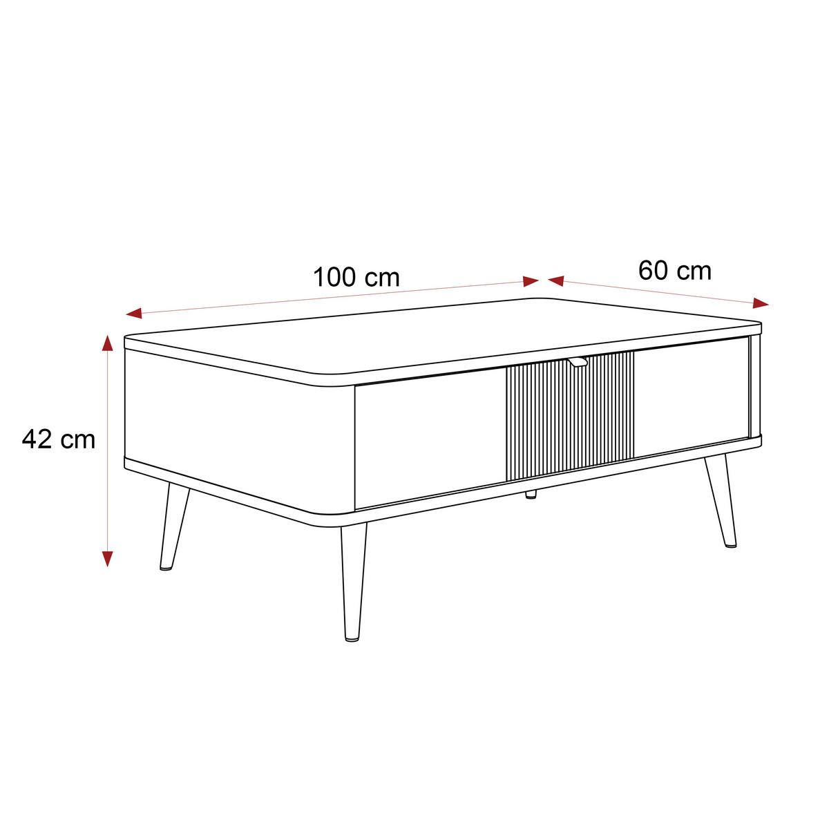 COUCHTISCH NAVANI auf schwarzen Beinen – Kaschmir / Stein - Kaschmir, Holzwerkstoff (60/100/42cm) - Idohome