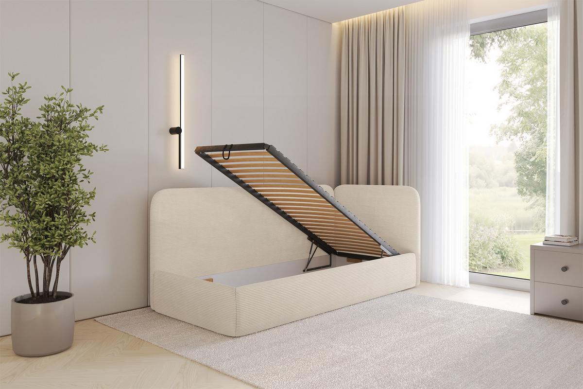 EINZELLBETT Jugendbett mit Bettkasten und Matratze H3/H4, Links - ELSY 80x200 Beige - Creme, Holzwerkstoff/Textil (80/200cm) - ALTDECOR