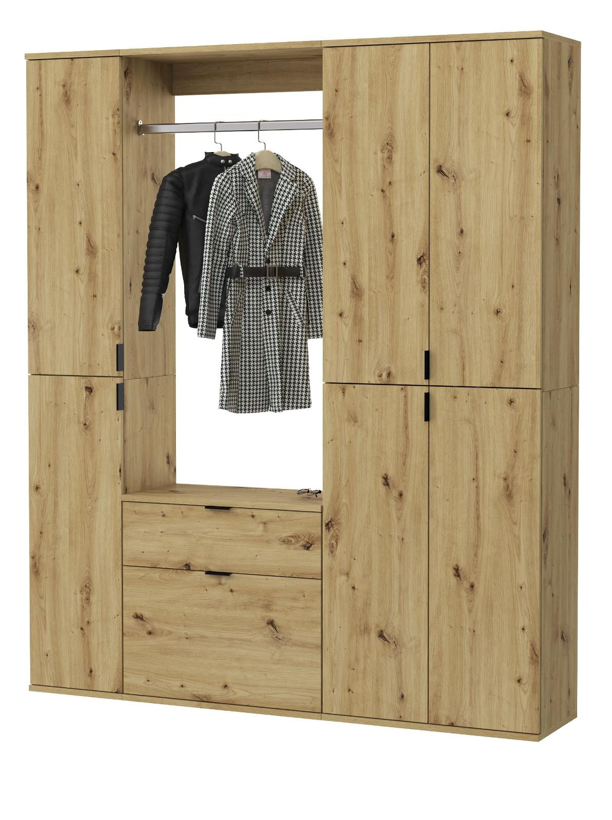 GARDEROBEN-SET Eiche Artisan 152 cm, Komplettset mit viel Stauraum - Schwarz/Eiche Artisan, Holzwerkstoff/Kunststoff (152/193/34cm) - Inn.Furn