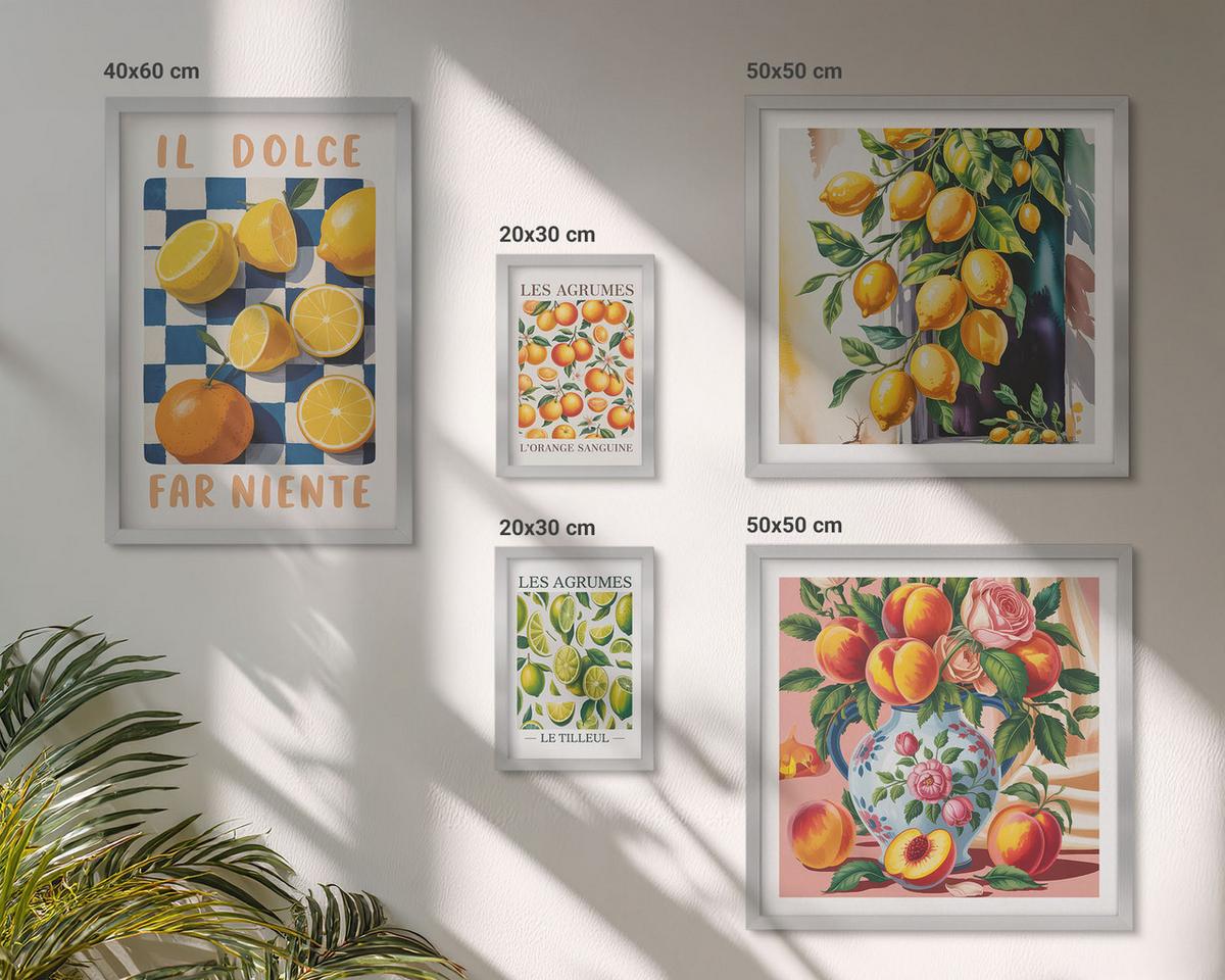 BILDER SET 5er Set - 50x50 cm & 20x30 cm & 40x60 cm Silberner Rahmen - Zitronenbäume im Topf - Silberfarben, Kunststoff (40/60cm) - TULUP