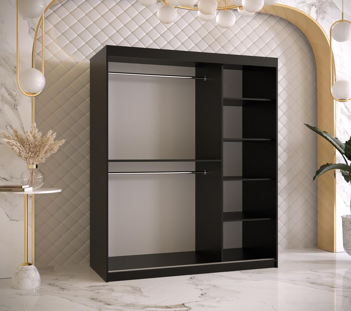 SCHWEBETÜRENSCHRANK 200/150/62 2-türig - Goldfarben/Schwarz, Holz/Kunststoff (150/200/62cm) - MÖBEL KRYSPOL