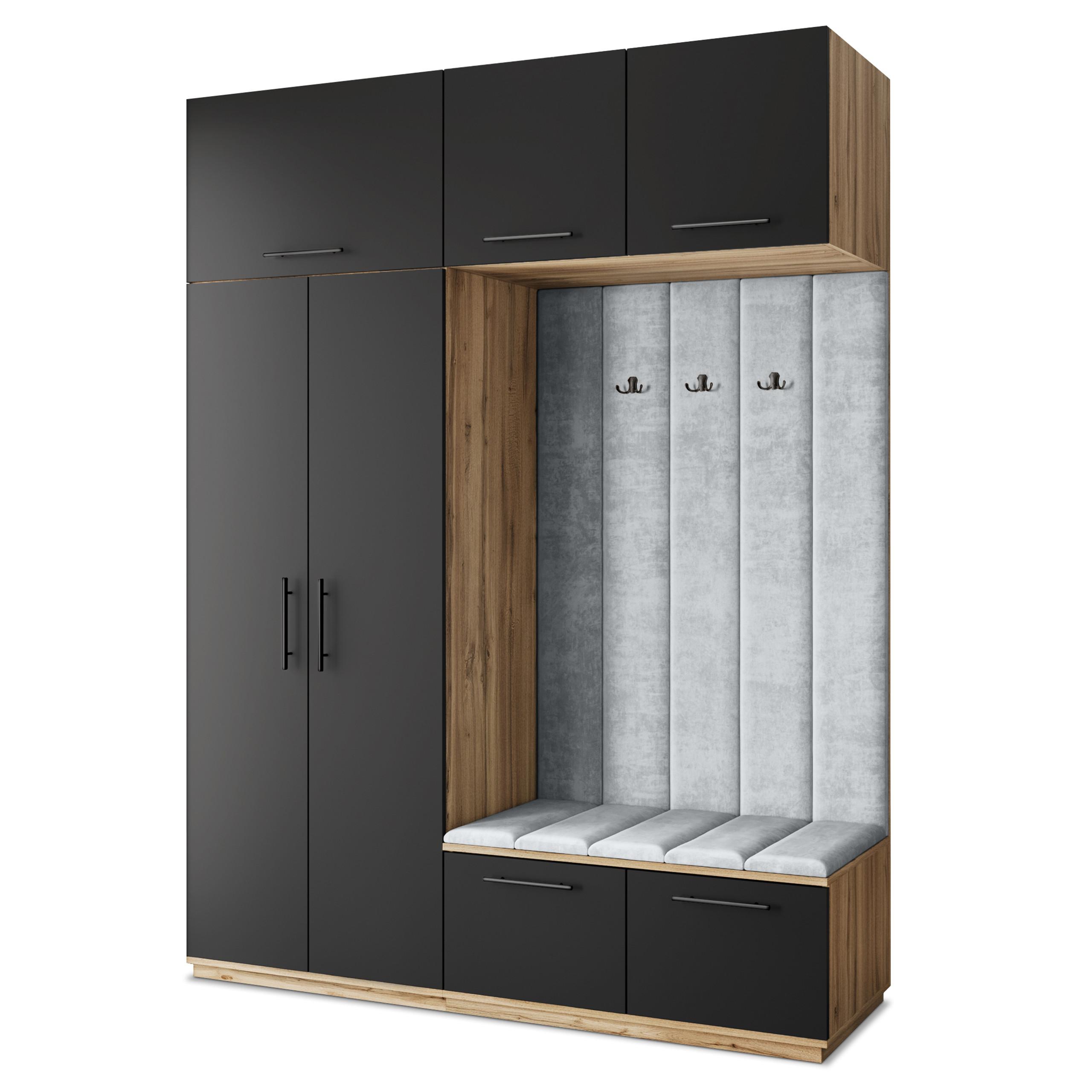 GARDEROBENSCHRANK REMA 180/240/60 cm Modern Eiche Wotan - Eiche Wotan/Hellgrau, Holzwerkstoff (180/240/60cm) - MASSENO