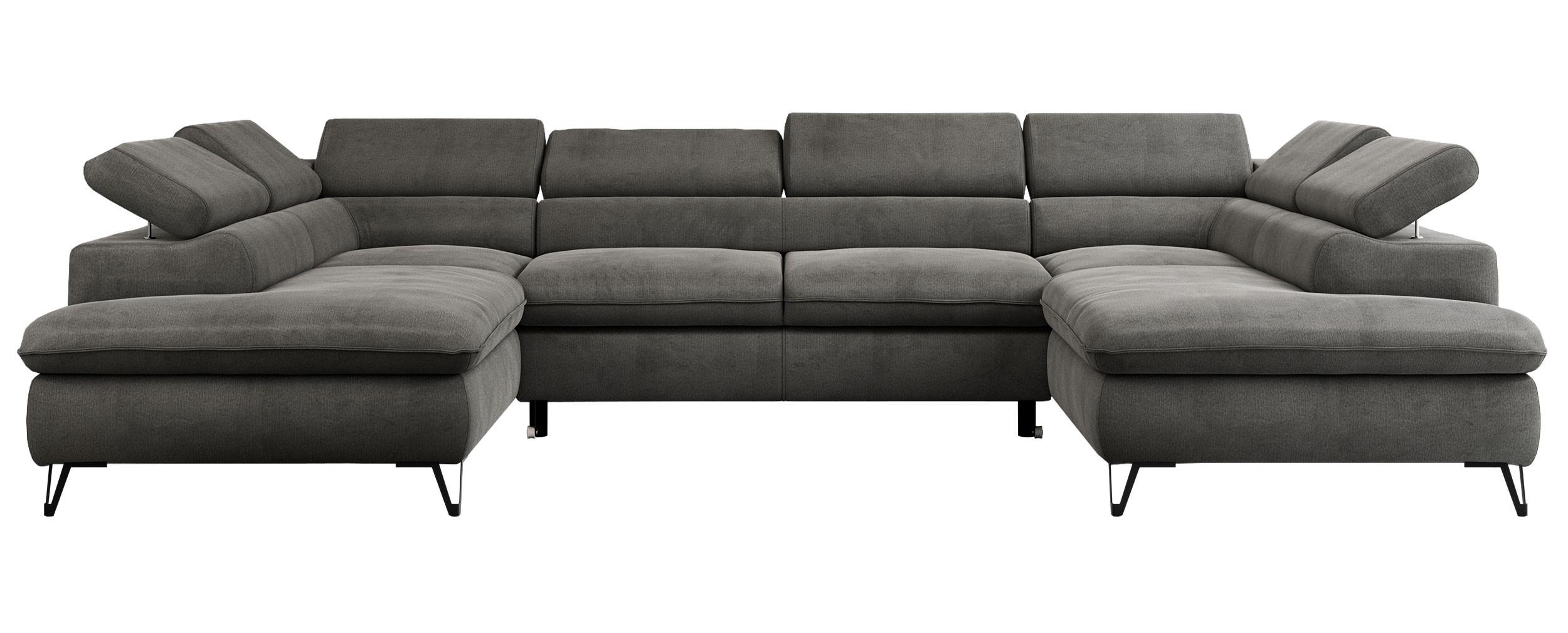 WOHNLANDSCHAFT PETER U Velvet Dunkelgrau - Dunkelgrau/Schwarz, Textil/Metall (346/76/208cm) - MKS