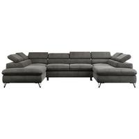 WOHNLANDSCHAFT PETER U Velvet Dunkelgrau - Dunkelgrau/Schwarz, Textil/Metall (346/76/208cm) - MKS
