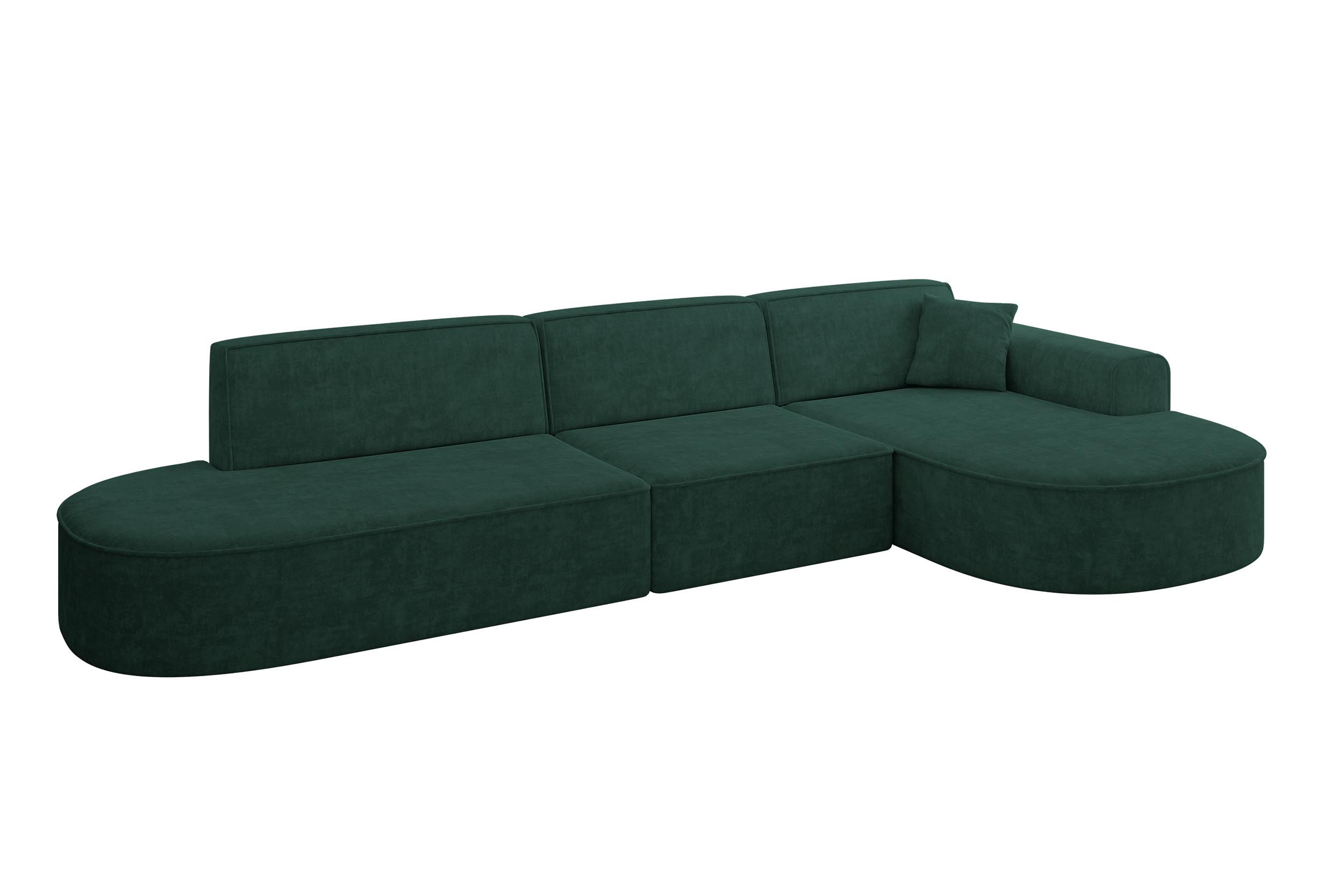ECKSOFA Ottomane Rechts MARI-L2 - 328x171x79 cm Grün Velours - Schwarz/Grün, Holzwerkstoff/Kunststoff (171/328cm) - ALTDECOR