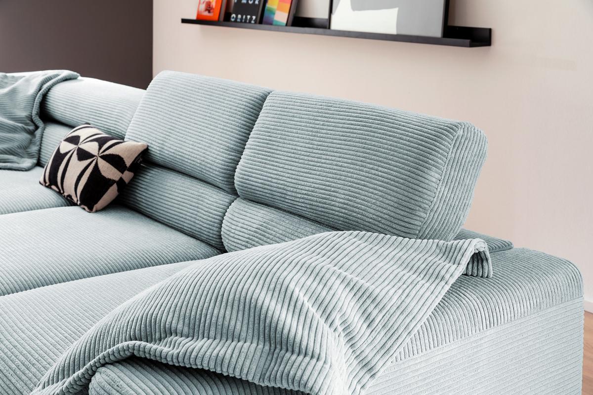 ECKSOFA DELIA Hellblau Cord - Schwarz/Hellblau, Textil/Metall (276/219cm) - KAWOLA