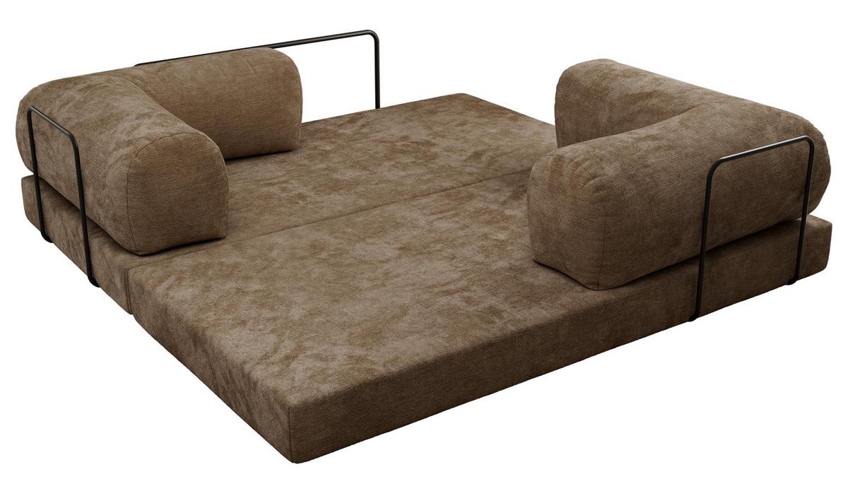 3-SITZER SOFA ORSETTO - Hellbraun Schenille glatt - Hellbraun/Schwarz, Textil/Metall (200/70/100cm) - MKS