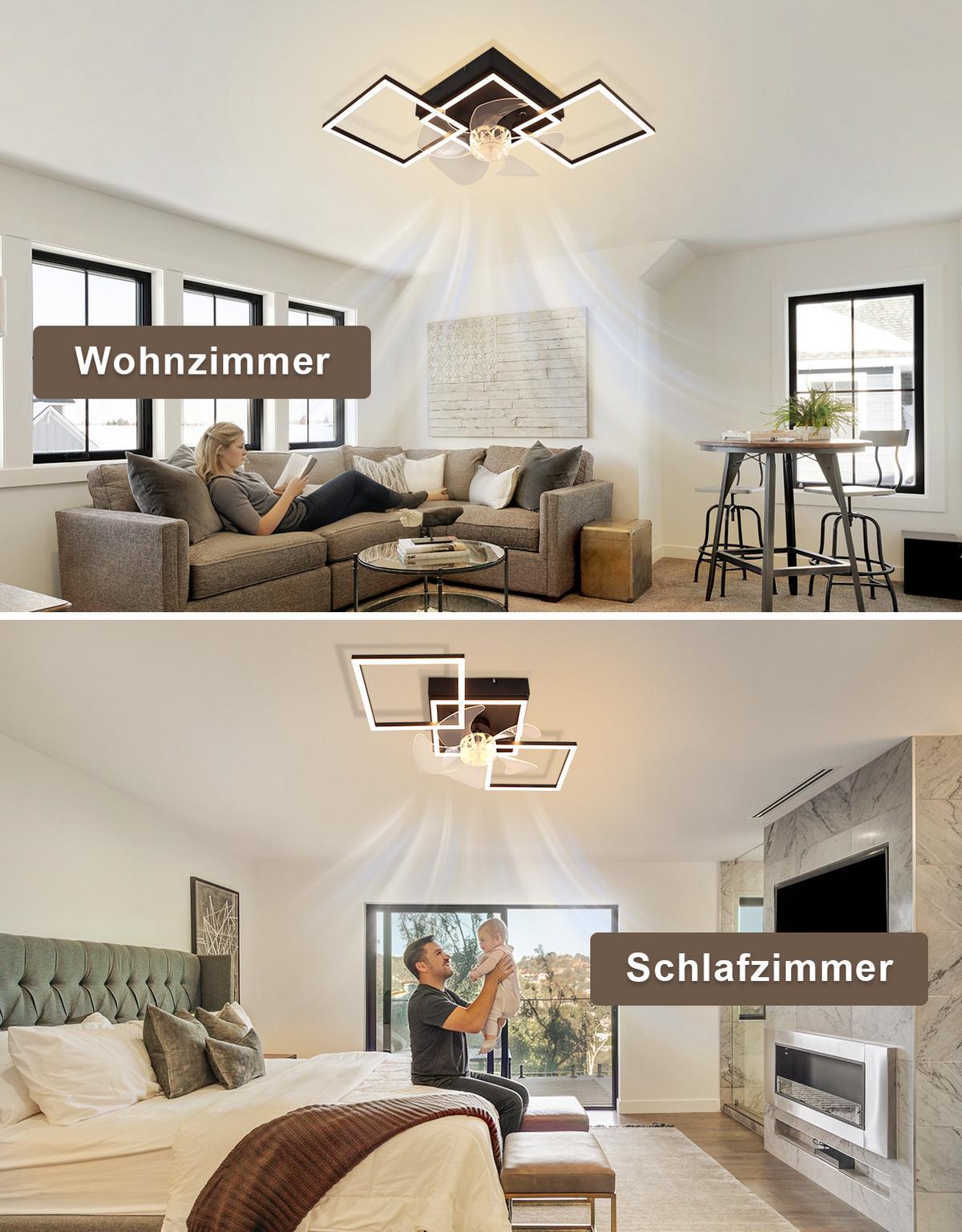 DECKENLEUCHTE mit Ventilator Telven 68/31/14 cm - Schwarz, Kunststoff/Metall (68/31/14cm) - ZMH
