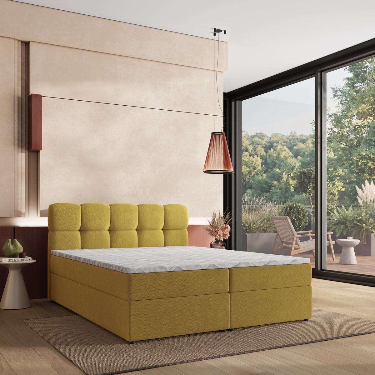 BOXBETT MERU 160x200 cm mit Matratze und Topper - Gelb - Gelb, Holz (160/200cm) - MASSENO