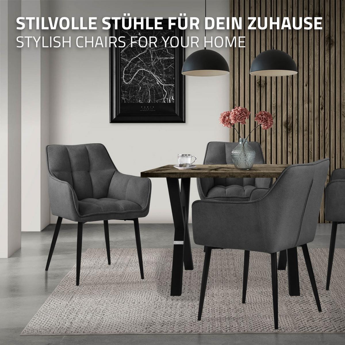 ESSZIMMERSTUHL Dunkelgrau Frotteestoff - Dunkelgrau/Schwarz, Textil/Metall (63/90/57cm) - ML-DESIGN