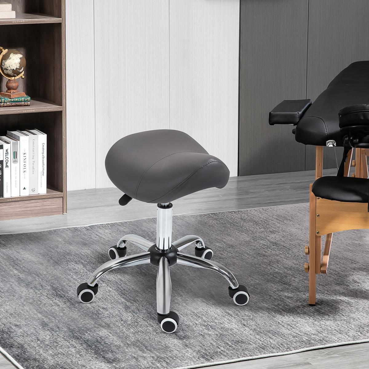 ROLLHOCKER Höhenverstellbarer Drehhocker Arbeitshocker mit Rädern Grau - Grau, Kunststoff (52/61/53cm) - HOMCOM