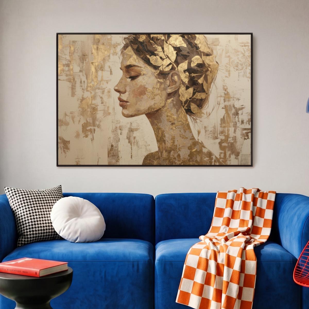 LEINWAND Bilder mit Rahmen - Frau - Gold - Abstrakt - Textur - 90x60 - Goldfarben, Textil (90/60cm) - MuchoWow