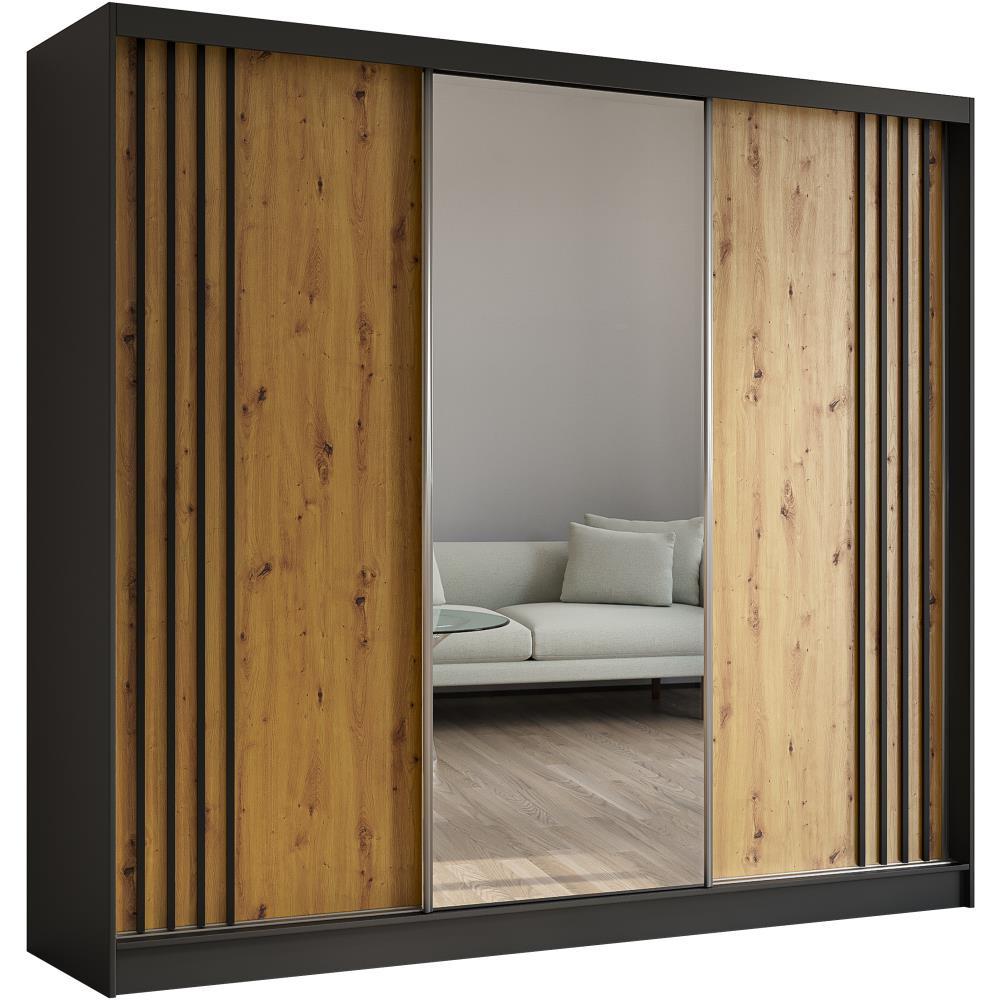 SCHWEBETÜRENSCHRANK Nela II 240/216/61 schwarz mit Schubladen - Schwarz/Eiche Artisan, Holzwerkstoff (240/216/61cm) - Beautysofa