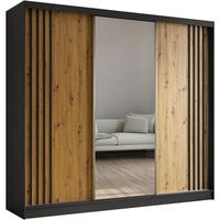 SCHWEBETÜRENSCHRANK Nela II 240/216/61 schwarz mit Schubladen - Schwarz/Eiche Artisan, Holzwerkstoff (240/216/61cm) - Beautysofa