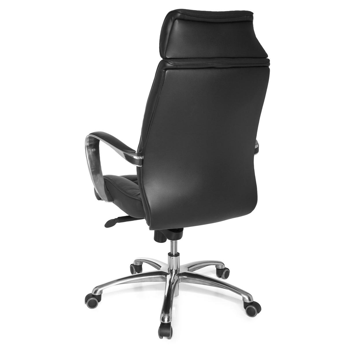 BÜROSTUHL Echtleder mit Wippfunktion und Armlehnen Drehbar belastbar bis 120 kg X-XL - Silberfarben/Schwarz, Leder/Metall (66/128/62cm) - KADIMA DESIGN