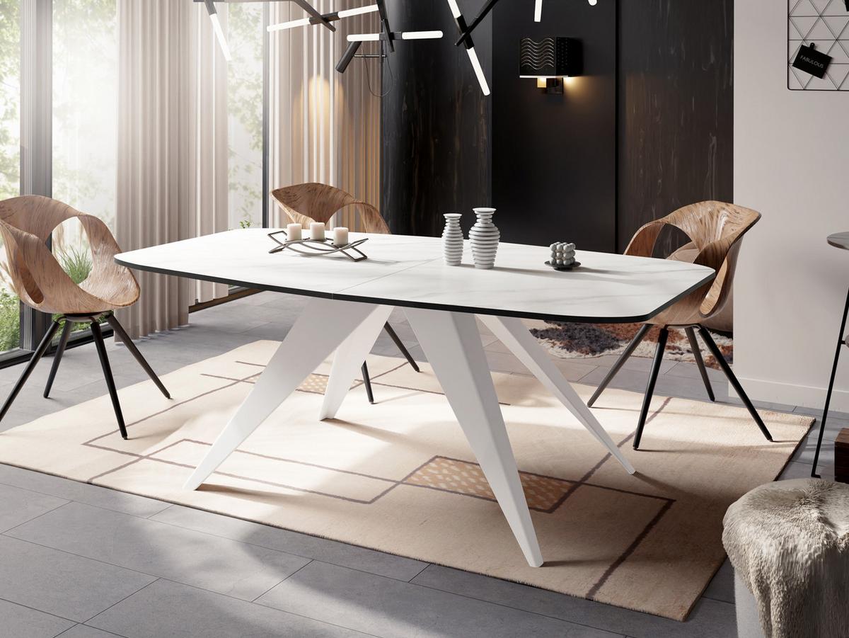 ESSTISCH Fatina rechteckig ausziehbar, Marmor Weiß 160-198/90/76 cm - Ecru/Weiß, Holzwerkstoff/Metall (80/200/76cm) - WFL GROUP