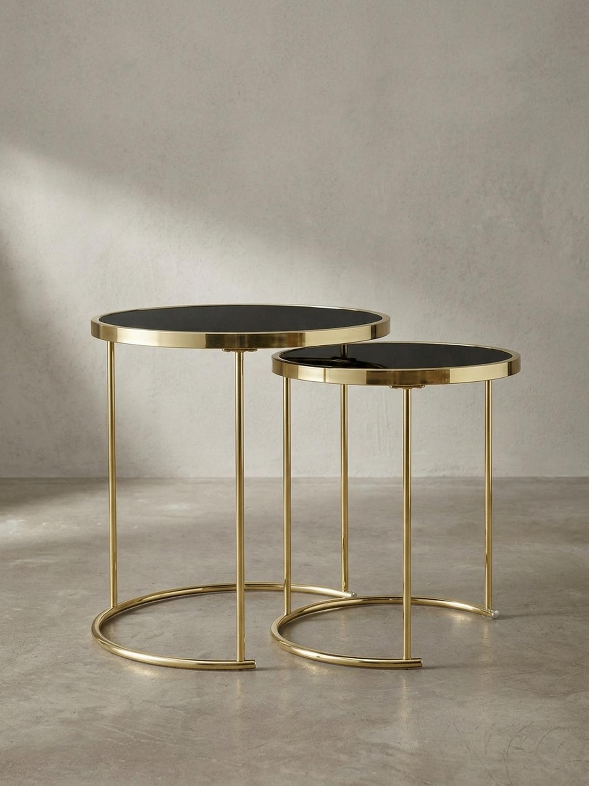 SATZTISCH Set – 2-teilig Metall Hochglanz schwarzes Glas 50/42 cm - Goldfarben/Schwarz, Glas/Metall (50/50/50cm) - KADIMA DESIGN
