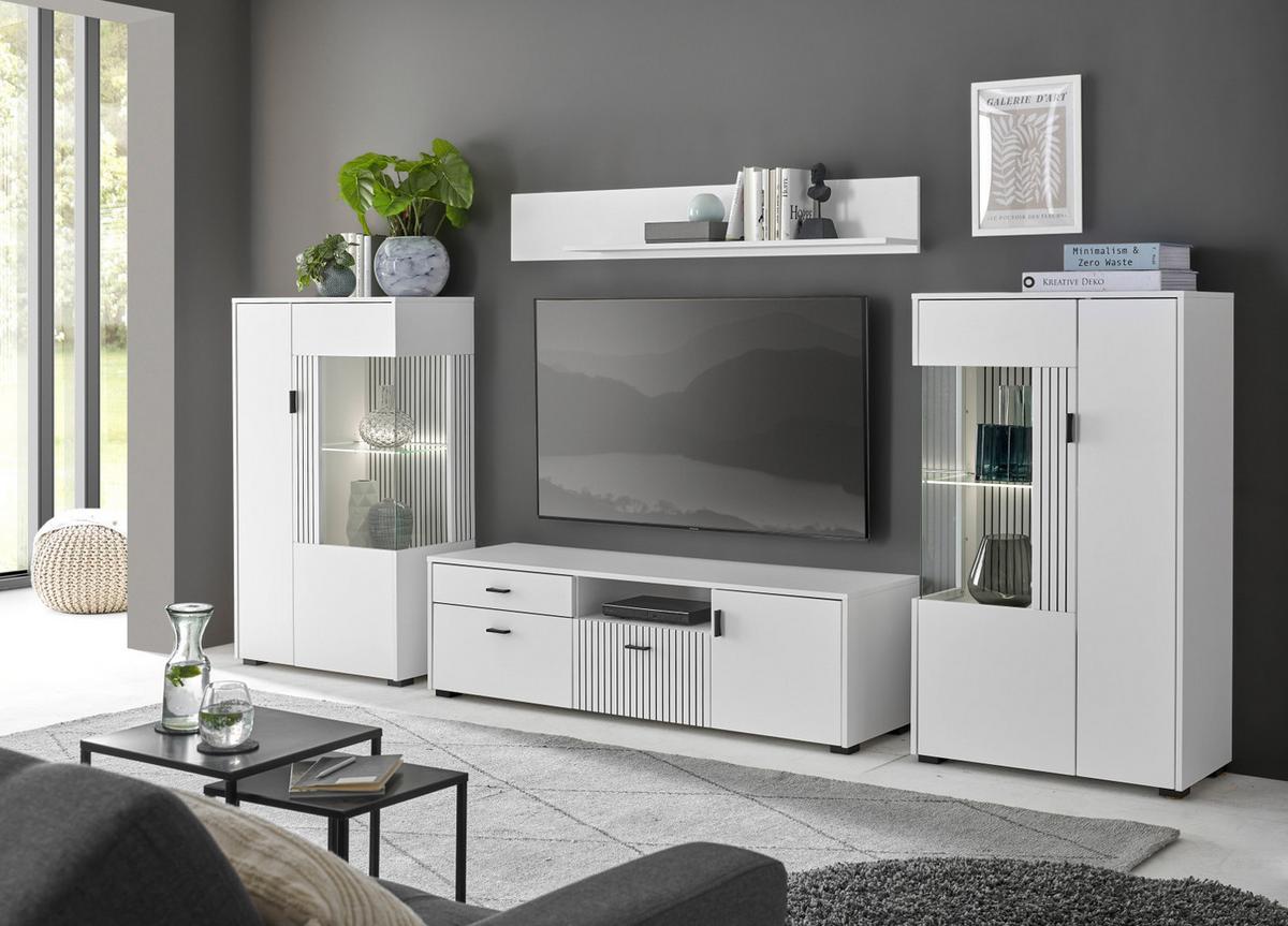 VITRINE weiß matt, Highboard 75 x 125 cm mit Soft-Close - Schwarz/Weiß, Glas/Holzwerkstoff (75/125/38cm) - Furn.Design