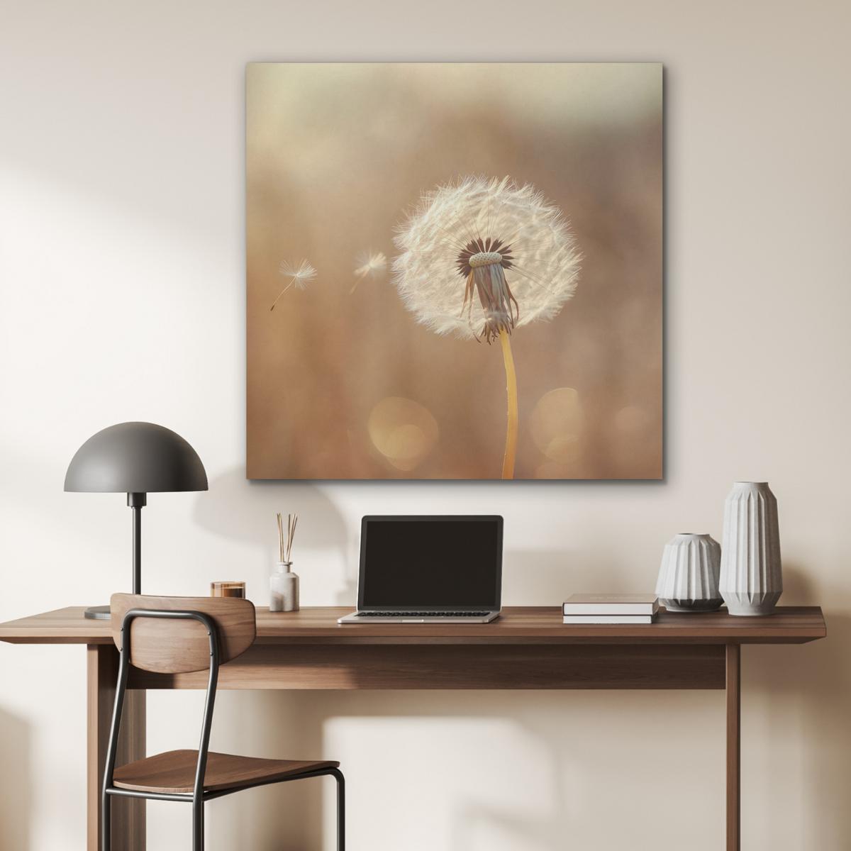 AKUSTIKBILD Löwenzahn - Beige - Natur - Blume Akustikpaneele 90x90 cm - Hellbraun, Kunststoff (90/90/0.9cm) - MuchoWow