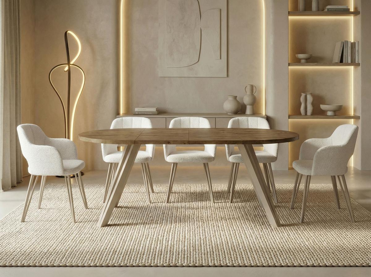 ESSTISCH Ravero runder ausziehbarer, Eiche Braun Rustikal 100-180/100/77 cm - Kaschmir/Alteiche, Holz/Holzwerkstoff (100/180/76.5cm) - WFL GROUP