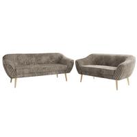 SITZGARNITUR PIRS 3+2 - Hellbraun Cord - Holzbeine - Hellbraun/Buchefarben, Holzwerkstoff/Textil (180/75/74cm) - MKS