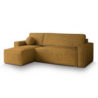 ECKSOFA RAVELO M Gelb Velours-Stoff mit Schlaffunktion - Gelb/Grau, Holz/Kunststoff (240/140cm) - MASSENO