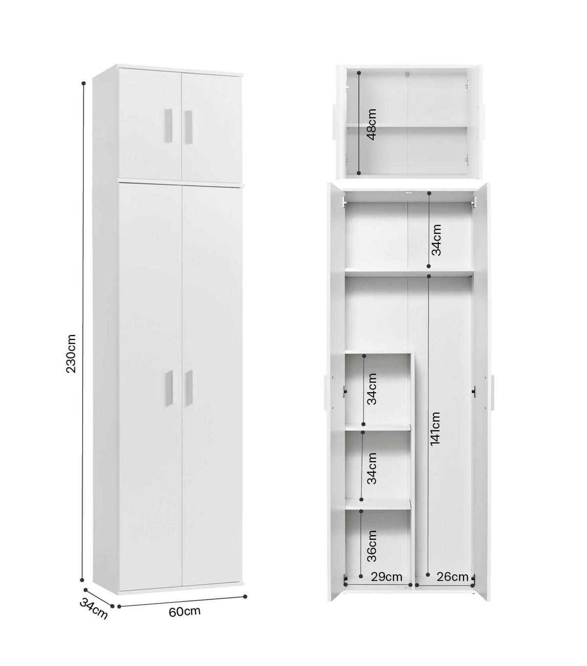 MEHRZWECKSCHRANK Der Extralange - Silberfarben/Weiß, Holzwerkstoff (60/230/34cm) - Mokebo