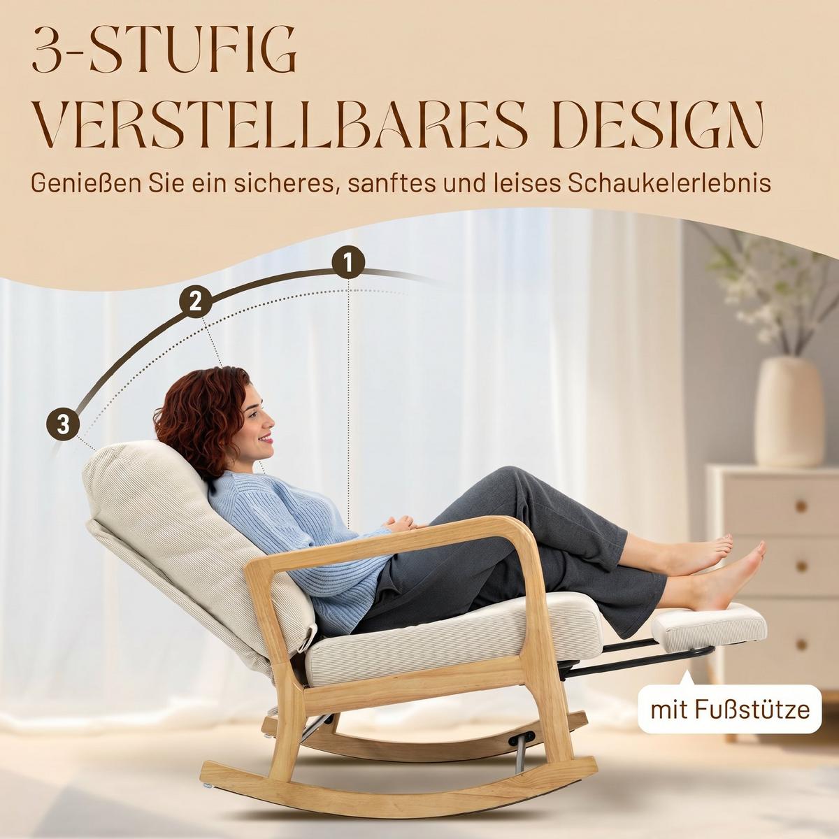 SCHAUKELSESSEL Polyester Cremeweiß - Creme/Naturfarben, Holz/Textil (70/97.5/89cm) - HOMCOM