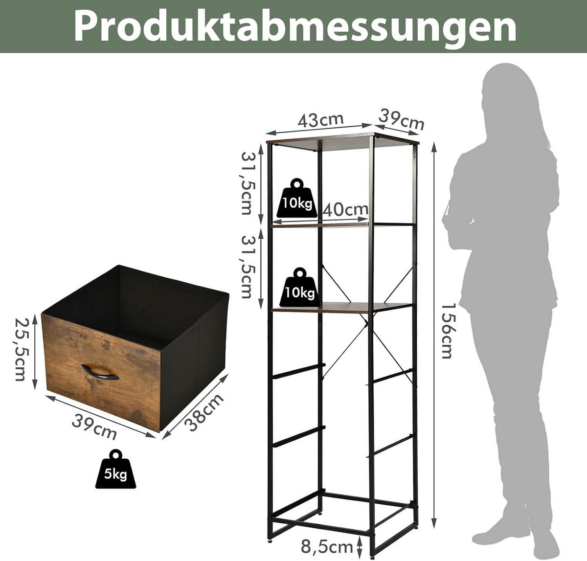 STANDREGAL Rustikales Braun - Braun, Holz (43/156/39cm) - COSTWAY
