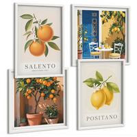 BILDER SET 4er Set - 50x50 cm & 40x60 cm Weißer Rahmen - Amalfi-Zitronen und -Orangen - Weiß, Kunststoff (50/50cm) - TULUP