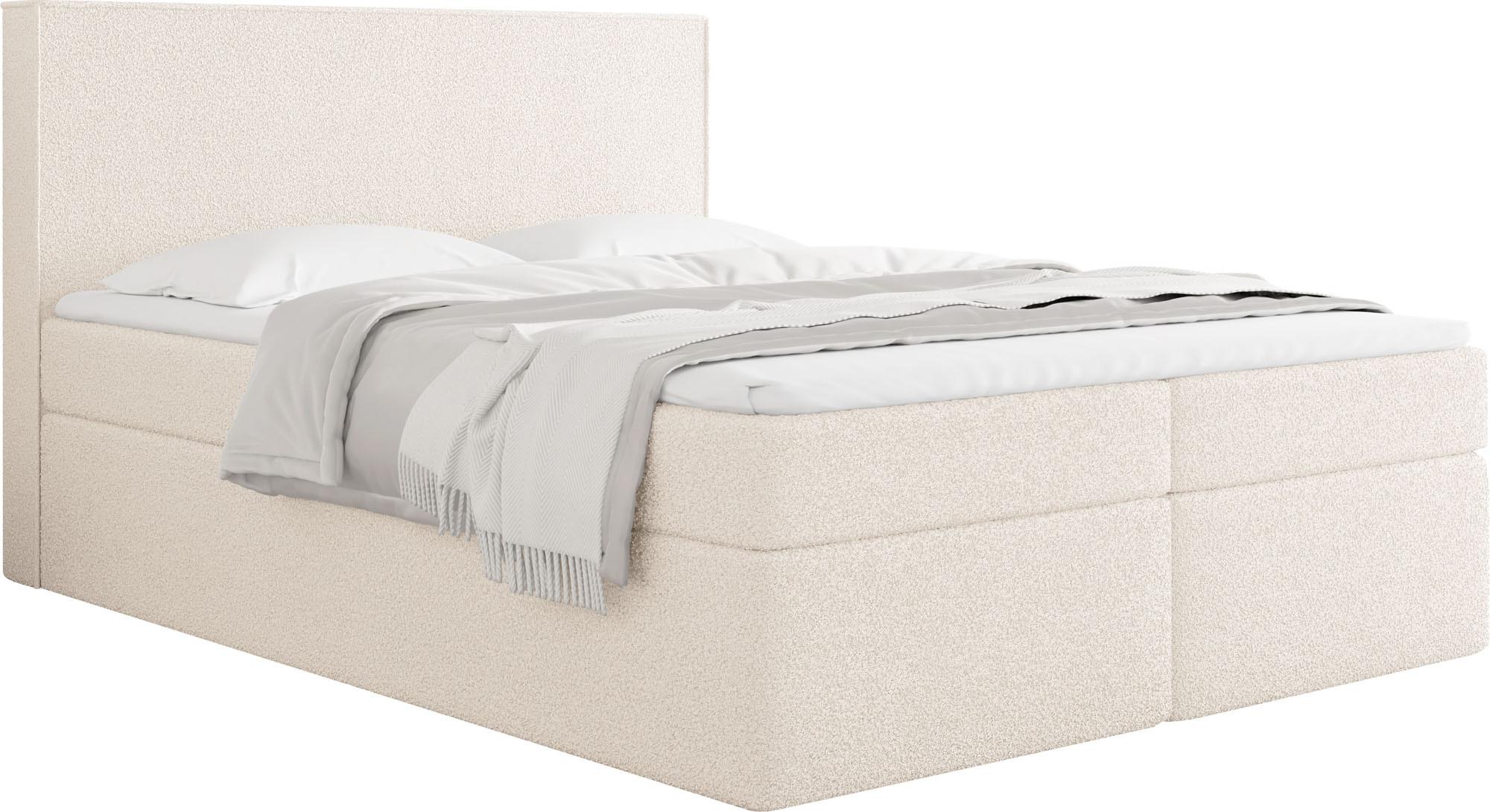 BOXBETT Terra mit Bettkasten, Boucle Beige 180/200 cm – 7-Zonen Taschenfederkern-Matratze & Komfortschaum-Topper - Beige, Holz/Holzwerkstoff (180/200cm) - WFL GROUP