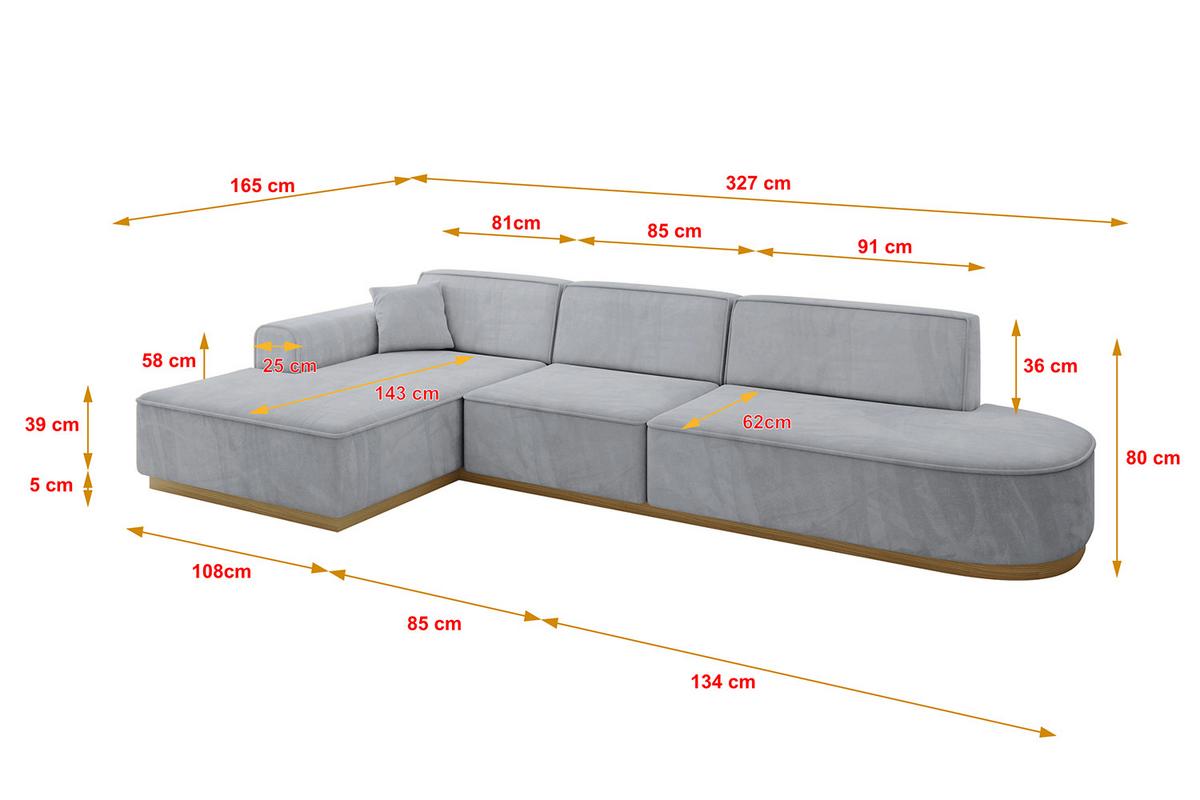 ECKSOFA Ottomane Links IREA-L2-v2 - 327x165x80 cm Grau - Titanfarben, Holzwerkstoff/Textil (327/165cm) - ALTDECOR