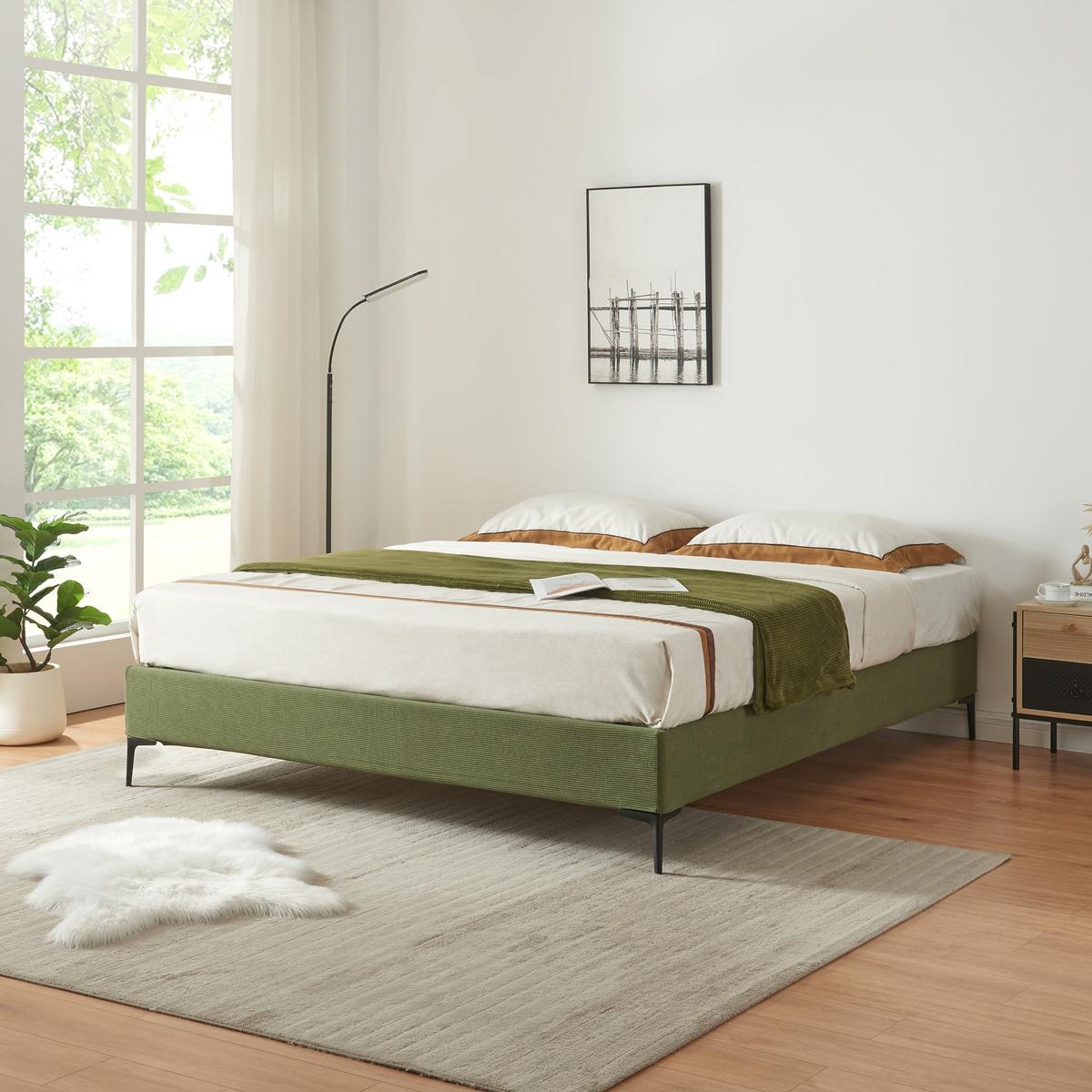 BETTRAHMEN Lilla - Grün, Holzwerkstoff/Textil (160/200cm) - [en.casa]