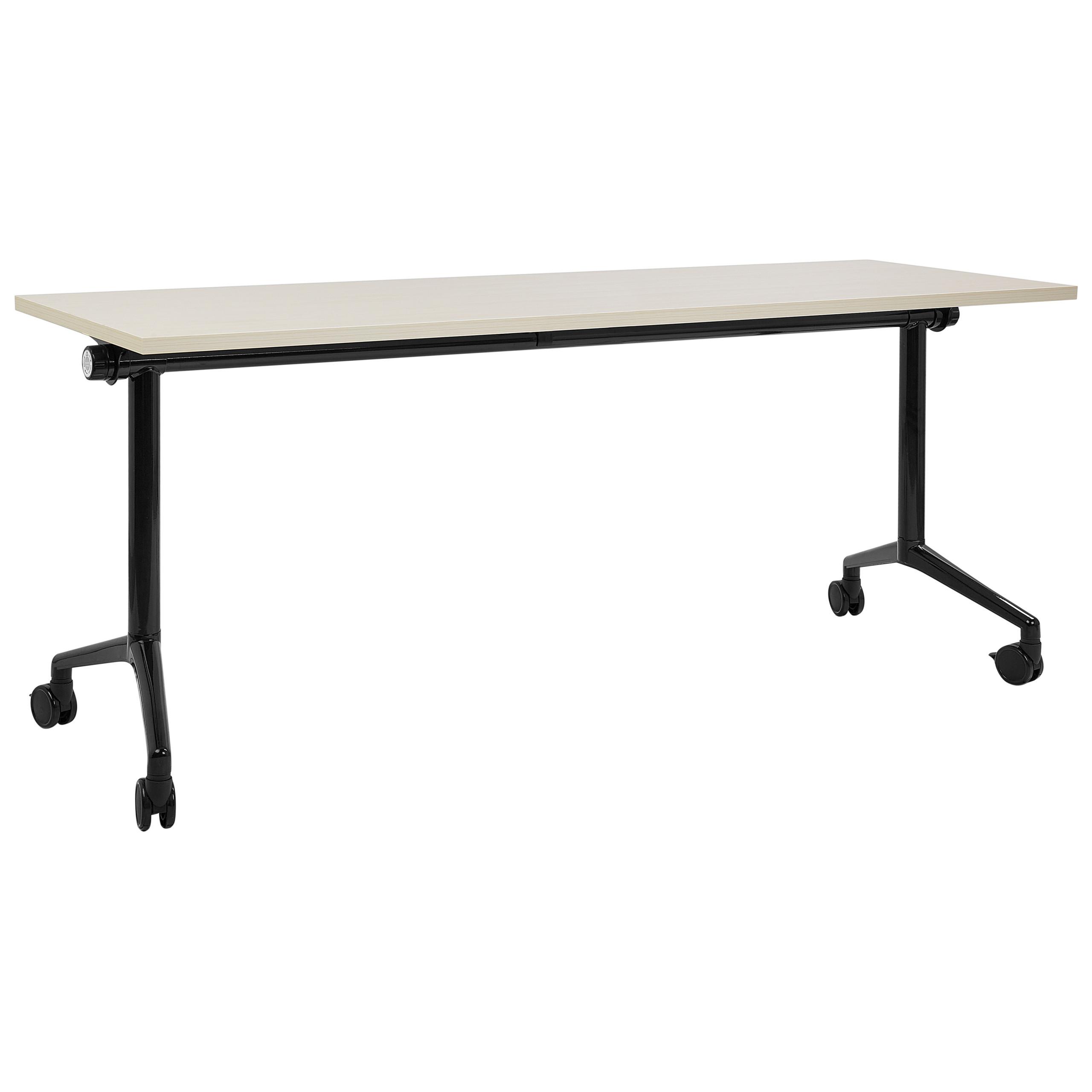 SCHREIBTISCH Zusammenklappbarer Hellbraun 180/60 cm mit Rädern Cavi - Schwarz/Braun, Holzwerkstoff (60/180/75cm) - Beliani