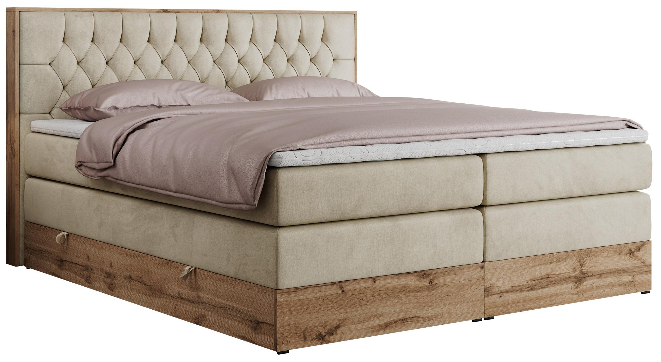 BOXSPRINGBETT AMORE KING 140/200 Beige Velvet - H3 - Beige, Holz/Textil (140/200cm) - MKS