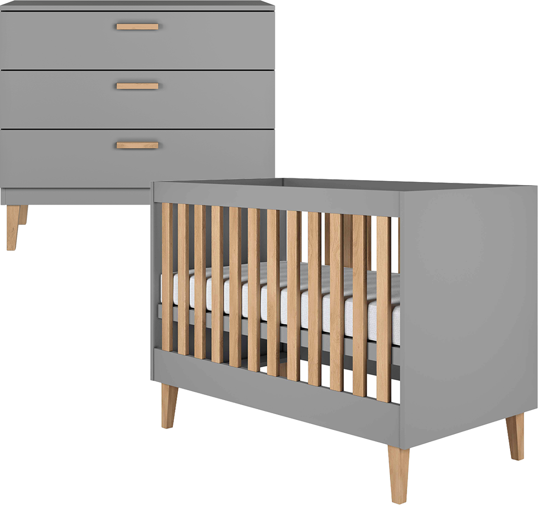 BABYZIMMER 2-teilig Kubi Grau - Grau, Holzwerkstoff (66/90/124cm) - Petits-meubles