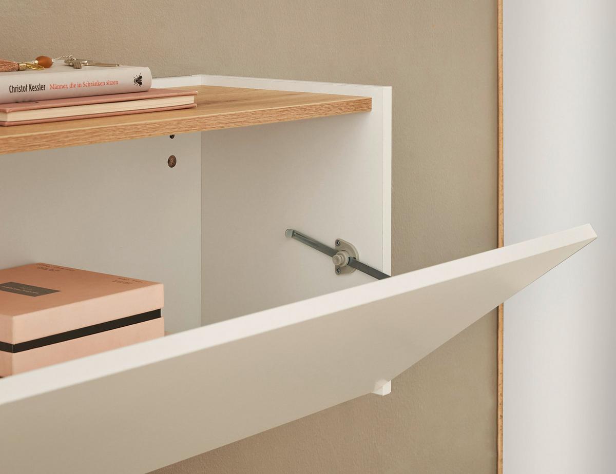 HÄNGESCHRANK weiß, Eiche Wotan 100 cm, Flurschrank mit Klappe - Eiche Wotan/Weiß, Holzwerkstoff/Metall (100/35/30cm) - Furn.Design