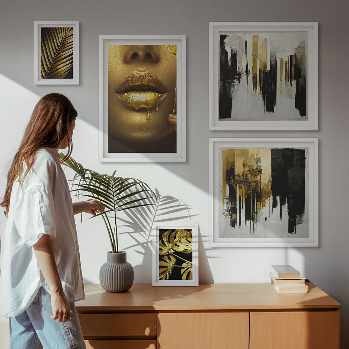 BILDER SET 5er Set - 50x50 cm & 20x30 cm & 40x60 cm Weißer Rahmen - Sonnenuntergangsbrücke Landschaft - Weiß, Kunststoff (40/60cm) - TULUP