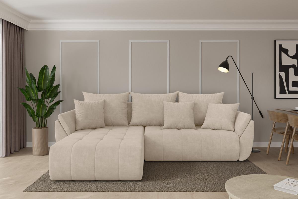 ECKSOFA mit Schlaffunktion Ottomane Links TOKO-L 277x194x86 Beige Velours - Schwarz/Sahara, Holzwerkstoff/Kunststoff (277/194cm) - ALTDECOR