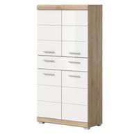 MIDISCHRANK weiß Hochglanz, Eiche 74 x 141 cm, Badschrank 4-türig mit Vollauszug - Weiß Hochglanz/Eichefarben, Holzwerkstoff/Kunststoff (74/141/31cm) - Inn.Furn