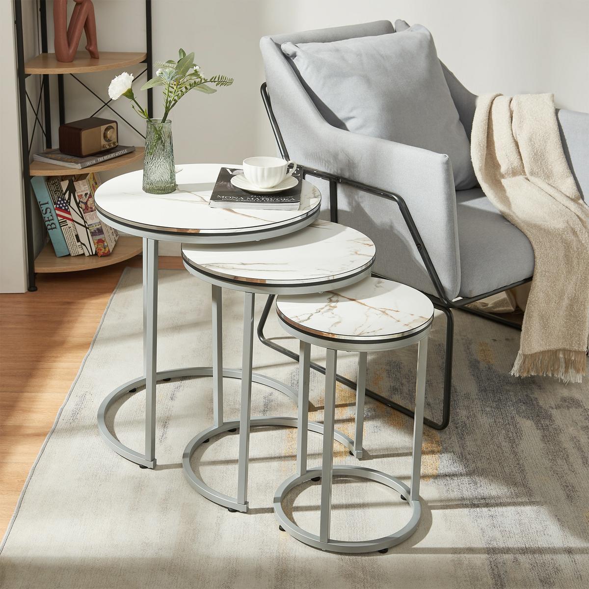 SATZTISCH Bornholm 50/50/55 - Weiß, Holzwerkstoff (50/50/55cm) - [en.casa]