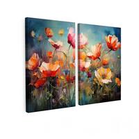 LEINWANDBILD 2er Set Blumen - Bunt - Abstrakt 80x60 cm - Blaugrau, Textil (80/60cm) - MuchoWow