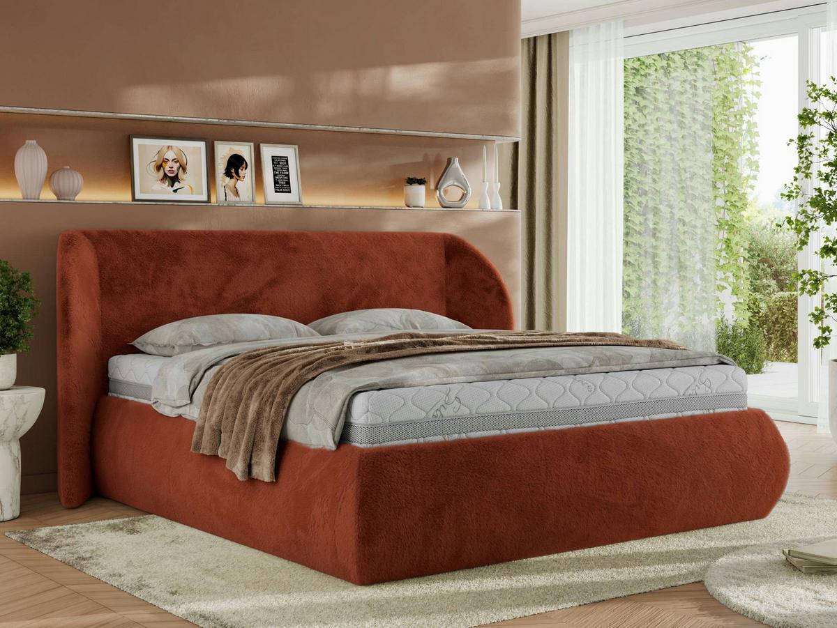 POLSTERBETT CAELA CLASSIC 180/200 - Orange Plüsch - Schaum-Matratze - Orange, Textil (180/200cm) - MKS