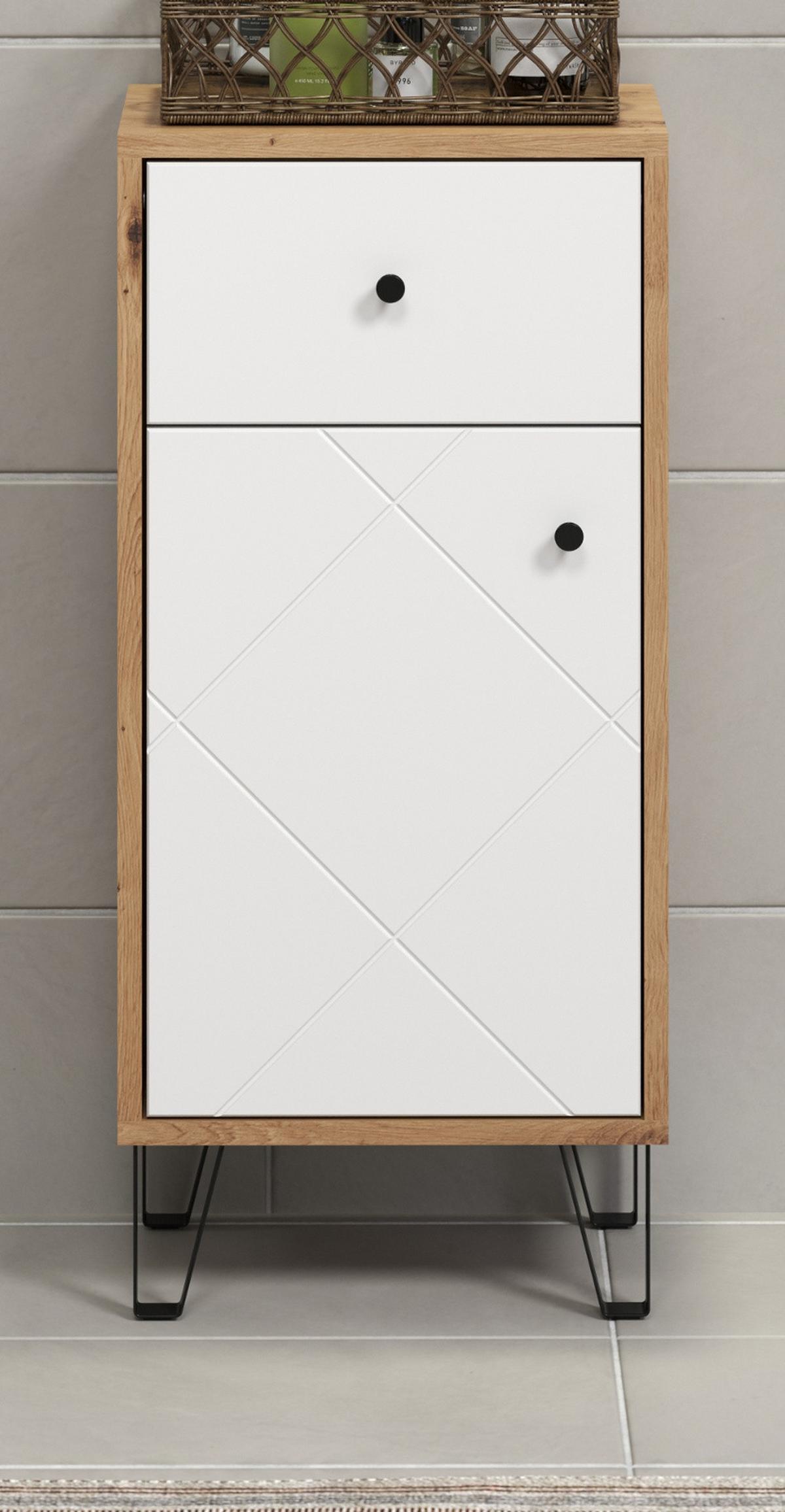 BADKOMMODE weiß matt Lack, Artisan Eiche, Badschrank 36 x 79 cm - Schwarz/Weiß, Holzwerkstoff/Kunststoff (36/79/29cm) - Top.Furn
