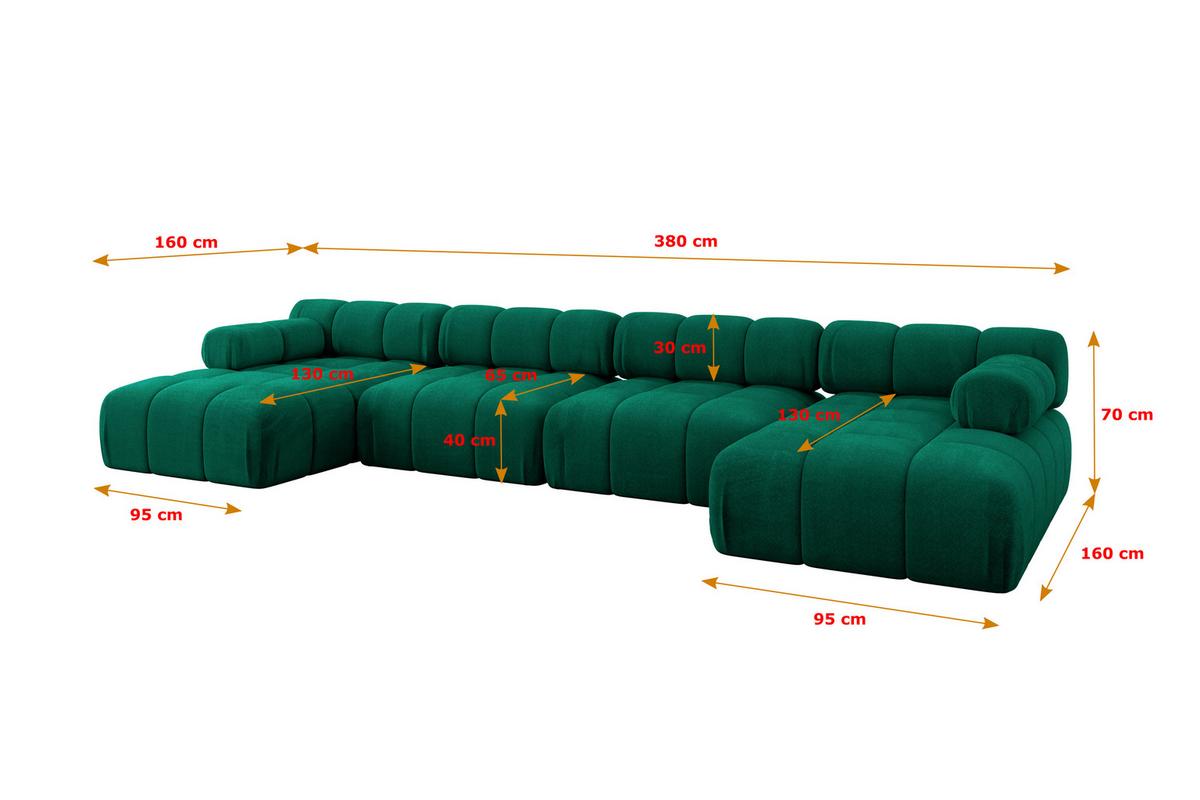 WOHNLANDSCHAFT modulares Sofa Tesso-U2 - 380x160x70 cm Dunkelgrün Velours - Dunkelgrün, Holzwerkstoff/Textil (380/70/160cm) - ALTDECOR