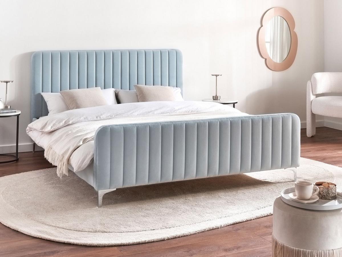 BETT mit Lattenrost 160/200 cm Samtstoff Hellblau Lunan - Hellblau, Textil (160/200cm) - Beliani
